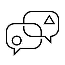 an illustration of two overlapping speech bubbles with